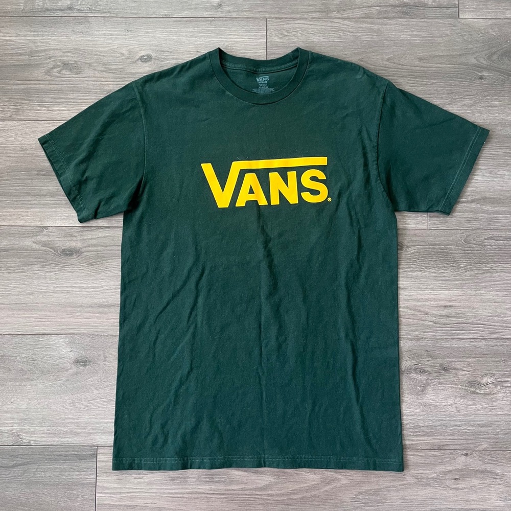 Vans Mens Graphic T-Shirt Medium Green Yellow Logo Short Sleeve Cotton Tee